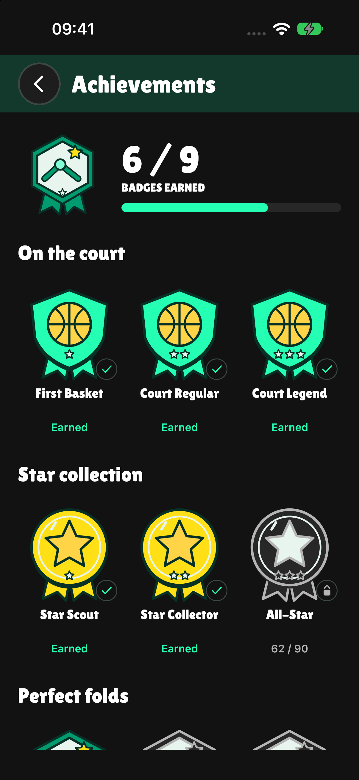 Nine achievement medals in Fold the Court