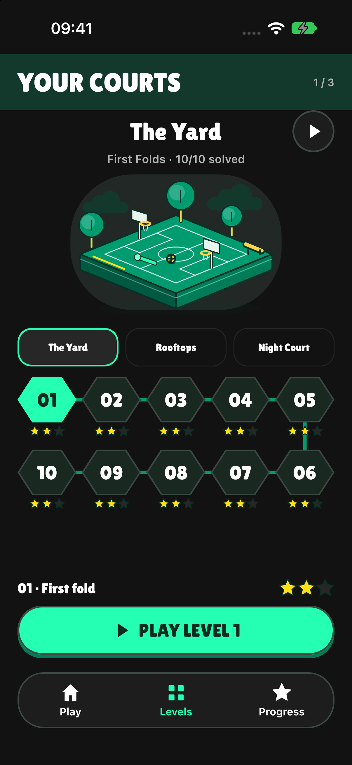 The Yard arena selection screen in Fold the Court